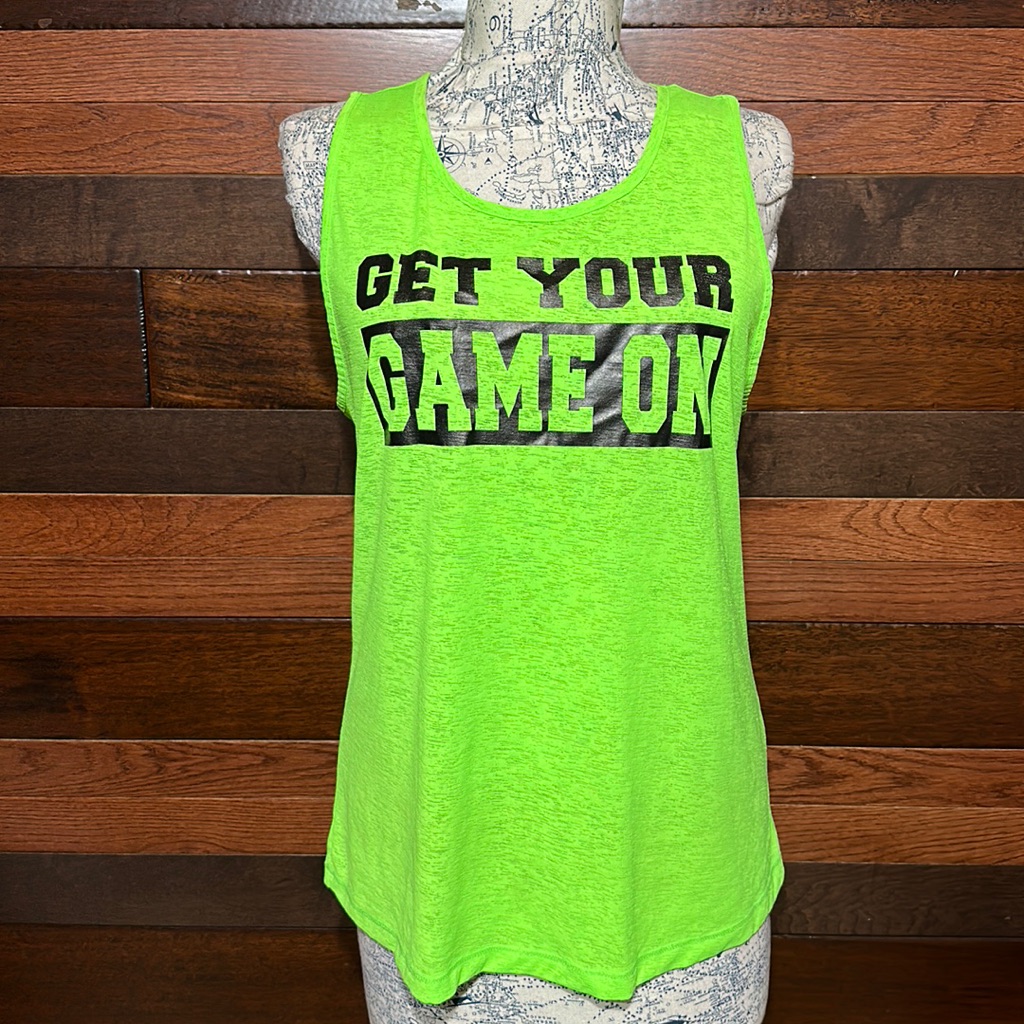 Material Girl Active Scoop Neck Neon Green Athletic Halter Tank Top